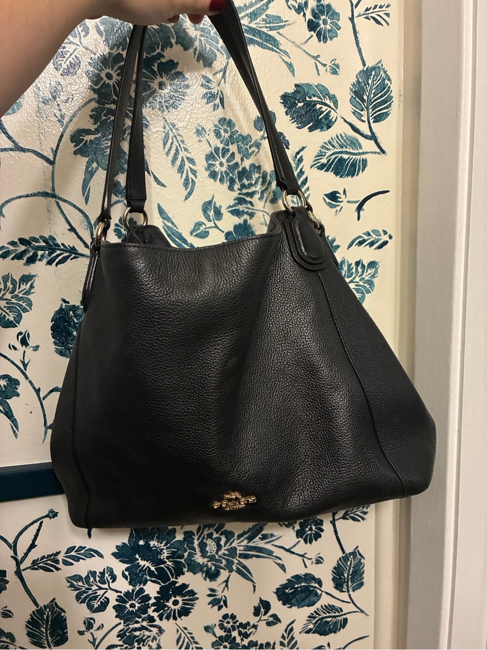 Coach Black Pebbled Leather Shoulder Bag with Gold Hardware